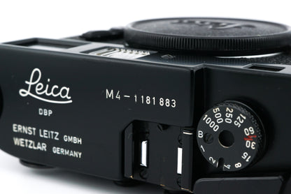Extreme close of of serial number engraving on an original black paint leica M4 from the fist batch of production, camera showing serial number 1181883