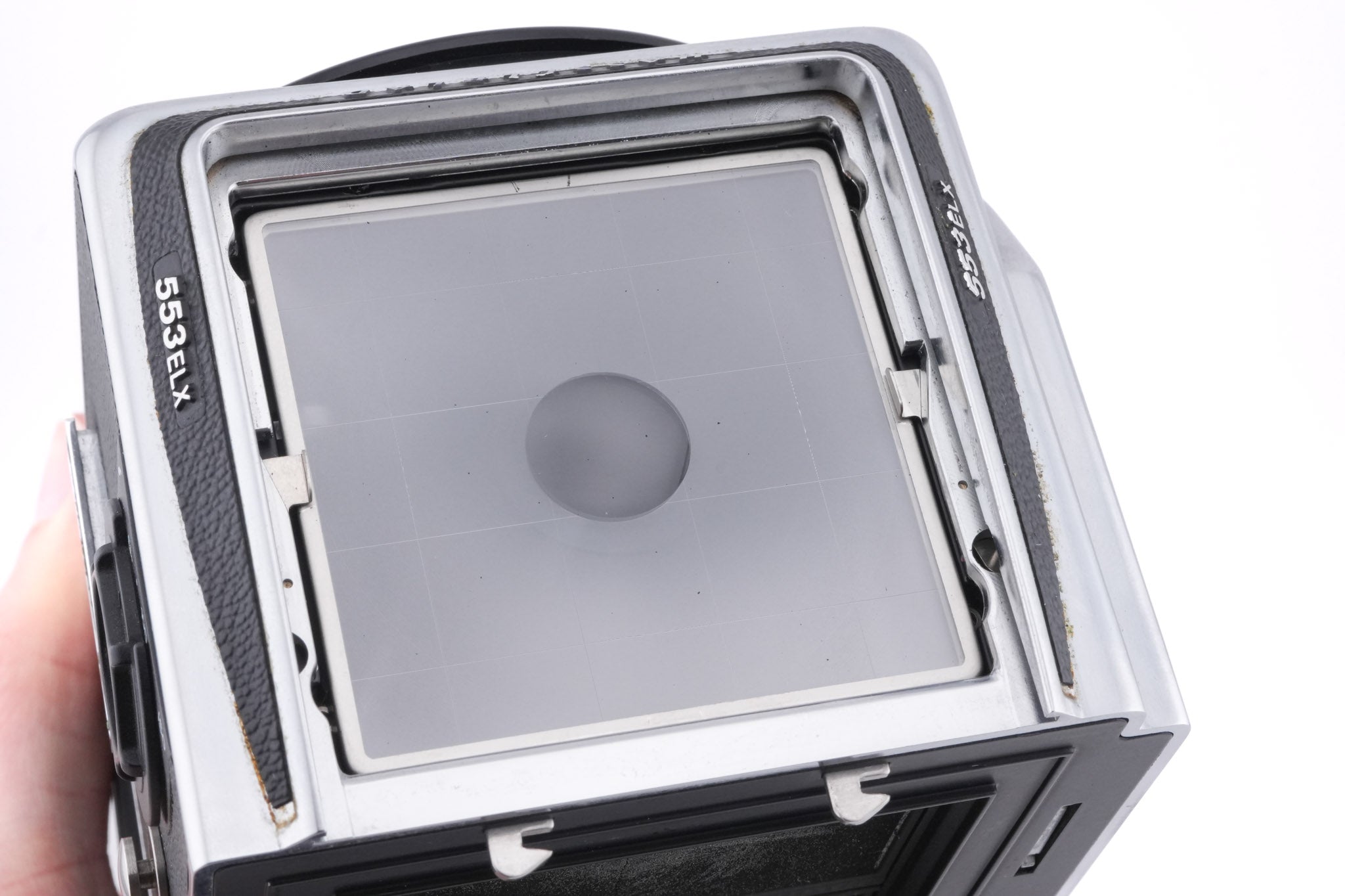 Hasselblad 553ELX (Silver, 10167) + Waist Level Finder (New / Chrome, 42315) + Checked Focusing Screen With Central Grid (42250)