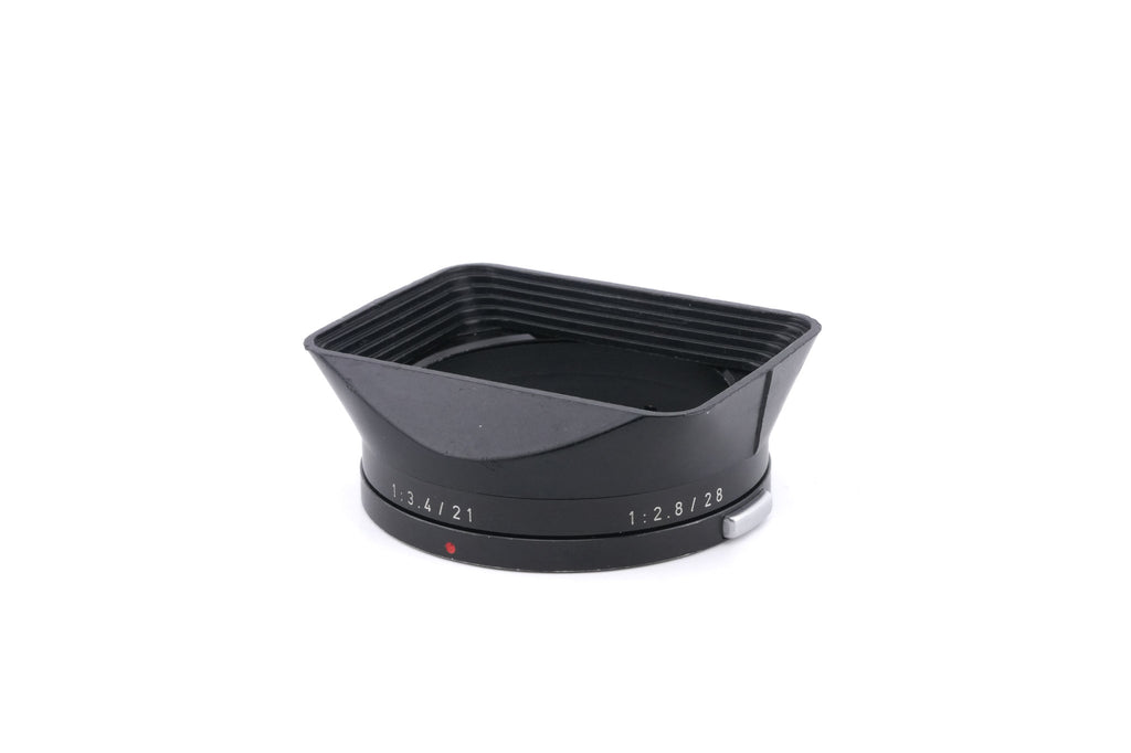 Leica 28mm f2.8 Elmarit (Type II) (11802) + Lens Hood (21mm f3.4 / 28mm f2.8) (12501)