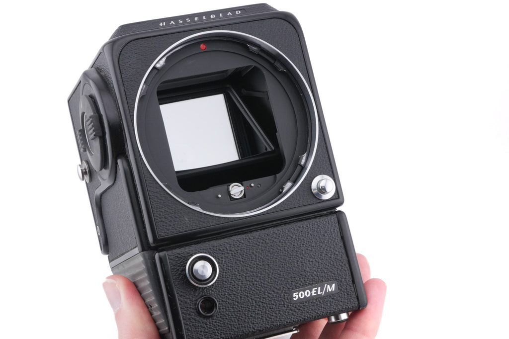 Hasselblad 500EL/M (Black, 10219) + Waist Level Finder (Old / Black, 42277) + Focusing Screen with Central Grid and Split Image Rangefinder (42218)
