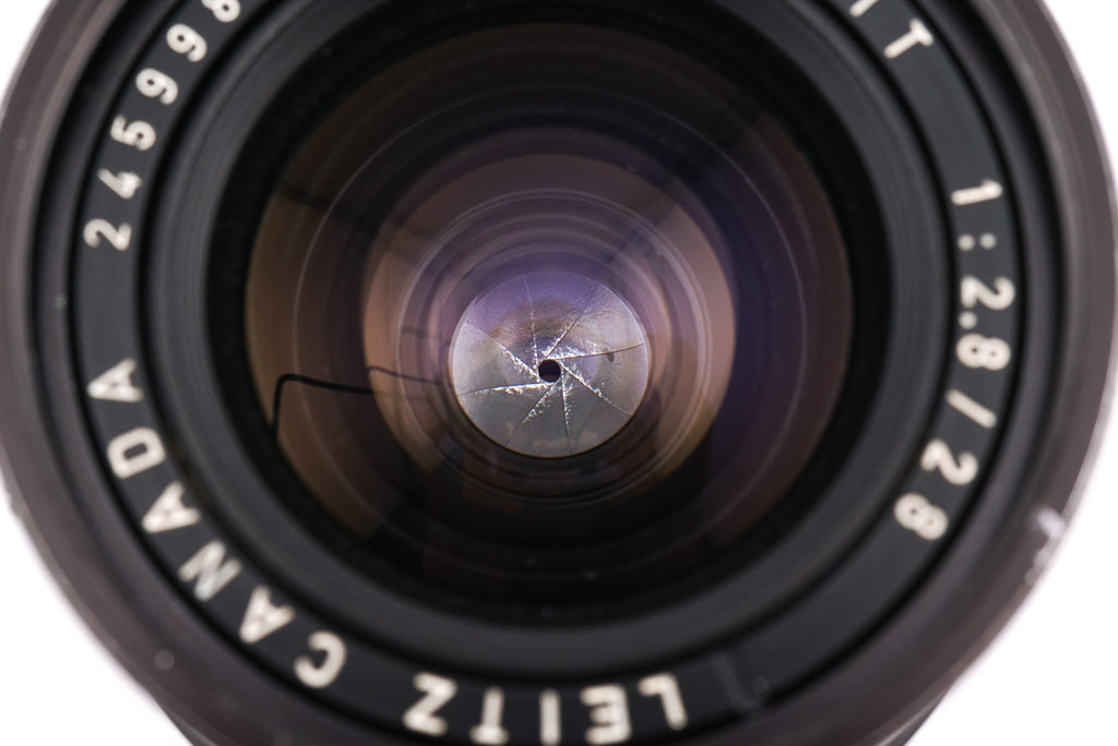 Leica 28mm f2.8 Elmarit (Type II) (Infinity Lock) + Lens Hood (21mm f3.4 / 28mm f2.8) (12501M)