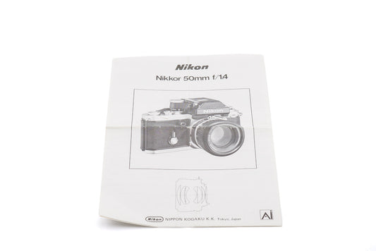 Nikon Nikkor 50mm f1.4 Pre-AI Instructions - Accessory
