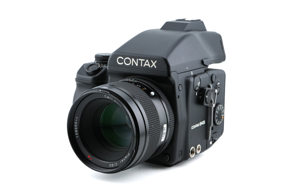 Contax 645 + MF-1 AE Prism Finder + MFB-1 120/220 Film Back Holder + 80mm f2 Planar T*