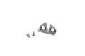 A close-up of metal camera accessory on a white background.