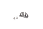 A close-up of metal camera accessory on a white background.