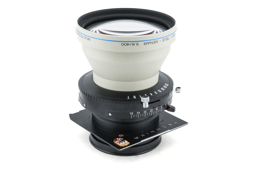 Schneider-Kreuznach 400mm f5.6 APO-Tele-Xenar MC (Shutter) + 99 x 96 mm Technika/Wista Top Hat Lens Board (Copal #3)
