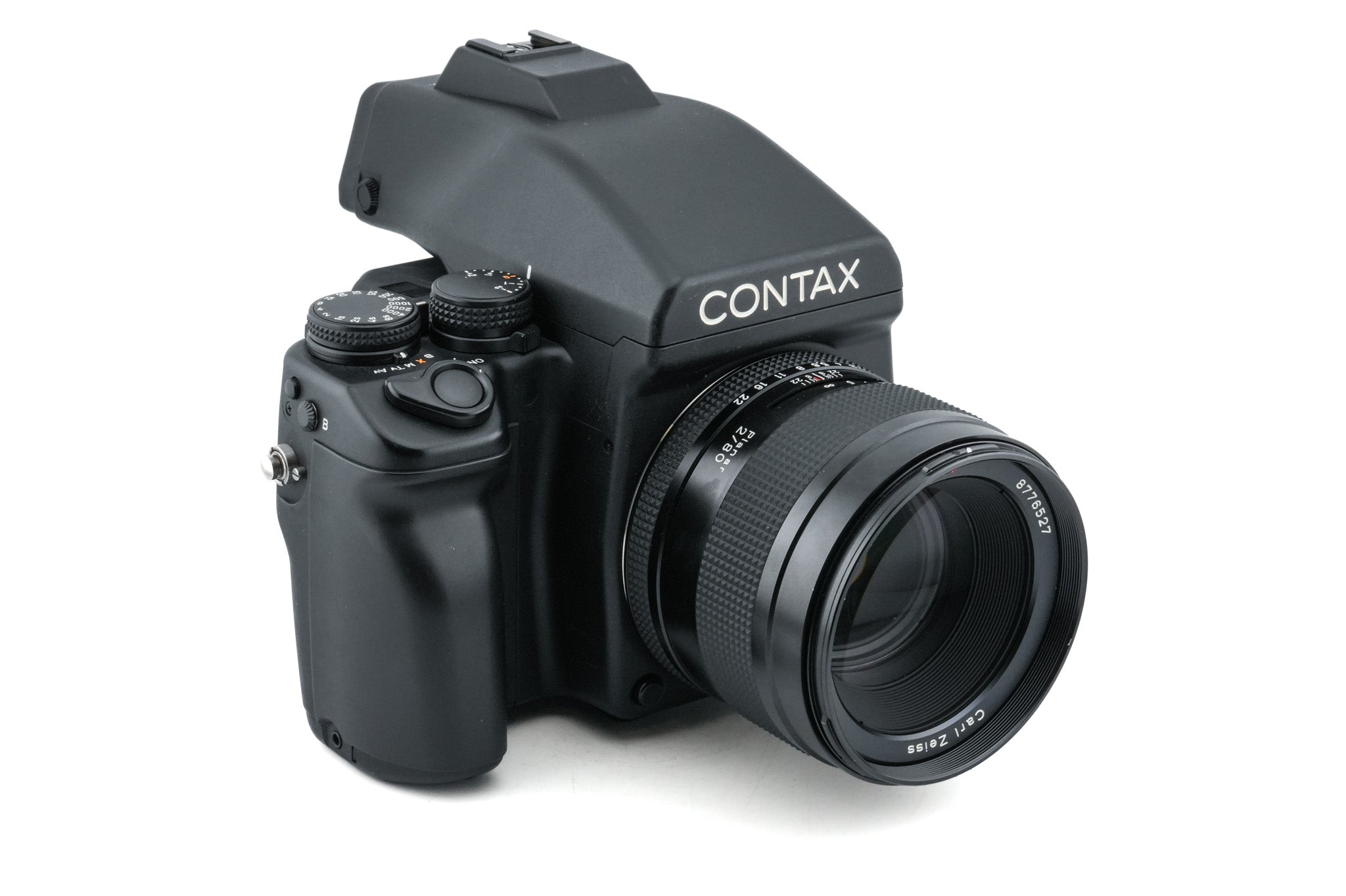 Contax 645 + MFB-1 120/220 Film Back Holder + MFB-1A 120/220 Film Insert + MF-1 AE Prism Finder + 80mm f2 Planar T*