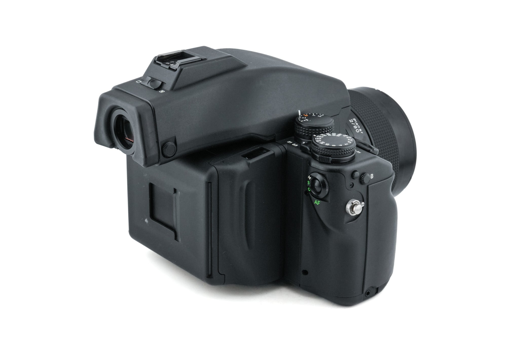 Contax 645 + MFB-1 120/220 Film Back Holder + MFB-1A 120/220 Film Insert + MF-1 AE Prism Finder + 80mm f2 Planar T*