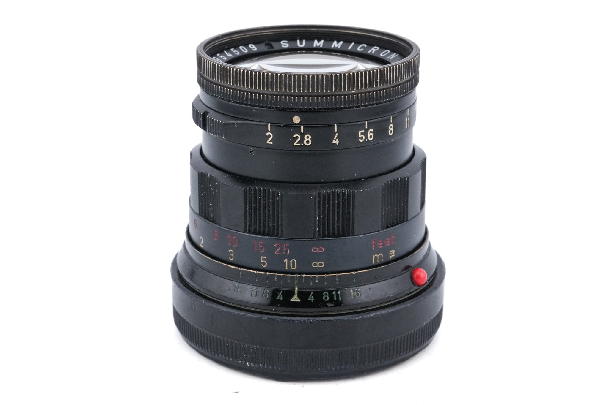 Leica 50mm f2 Summicron (Type II) (Black Paint, 11117) + Lens Hood (35/50mm f2-3.5) (IROOA / 12571)