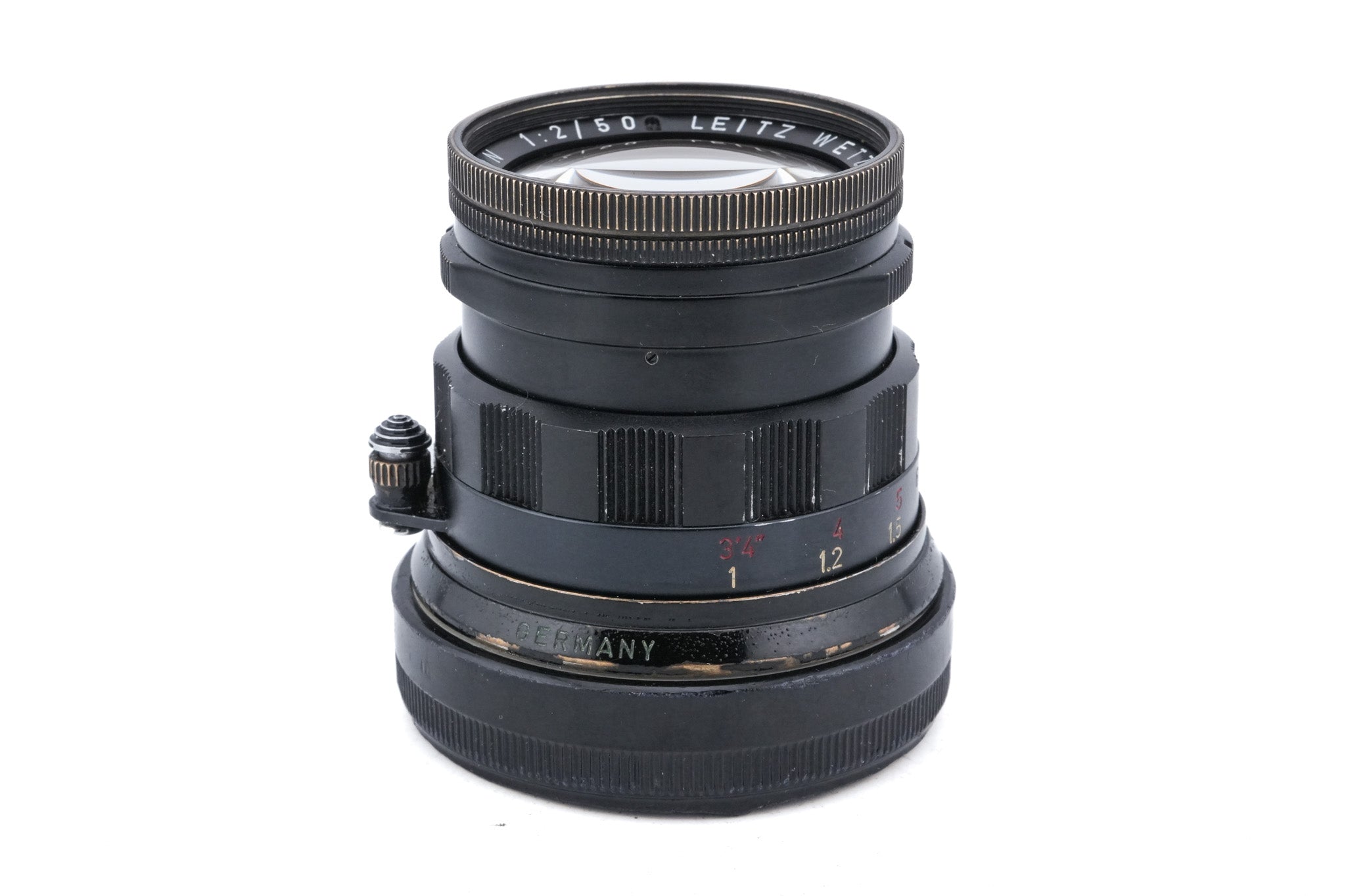 Leica 50mm f2 Summicron (Type II) (Black Paint, 11117) + Lens Hood (35/50mm f2-3.5) (IROOA / 12571)