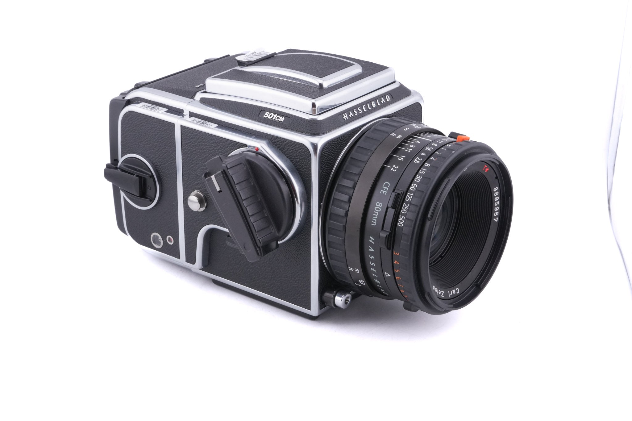 Hasselblad 501CM (Silver, 10238) + 80mm f2.8 Planar T* CFE (20034) + Acute Matte D Grid / Split Image Focusing Screen (42217) + A12N Film Magazine + Waist Level Finder (New / Chrome, 42315)