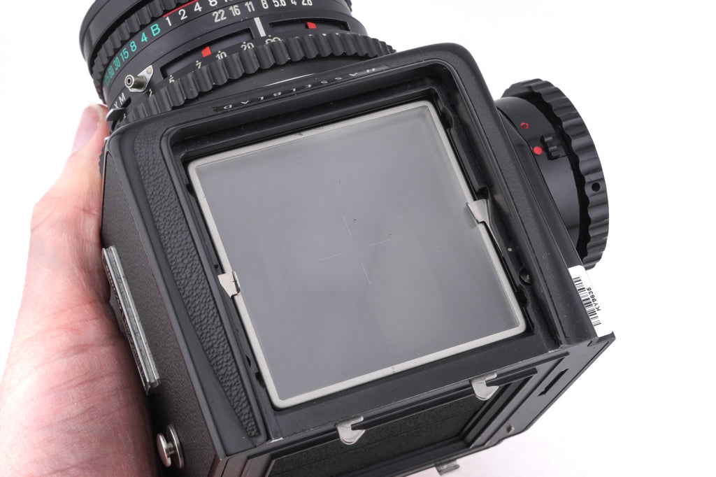 Hasselblad 500C/M (Black, 10170) + Acute Matte Focusing Screen (42165) + 80mm f2.8 Planar T* C (Black, 20028) + Waist Level Finder (Old / Black, 42277) + A12N Film Magazine