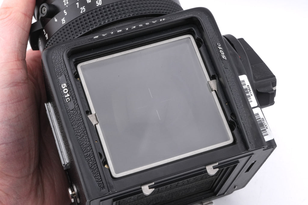 Hasselblad 501C (11045) + 80mm f2.8 Planar T* C (New) (20029) + A12N Film Magazine + Waist Level Finder (New / Black, 42323) + Acute Matte Focusing Screen (42165)