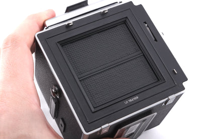 Hasselblad 500C/M (Silver, 10026) + A12 Film Magazine (Silver, 30074) + Waist Level Finder (New / Chrome, 42315) + Standard Focusing Screen (42161)