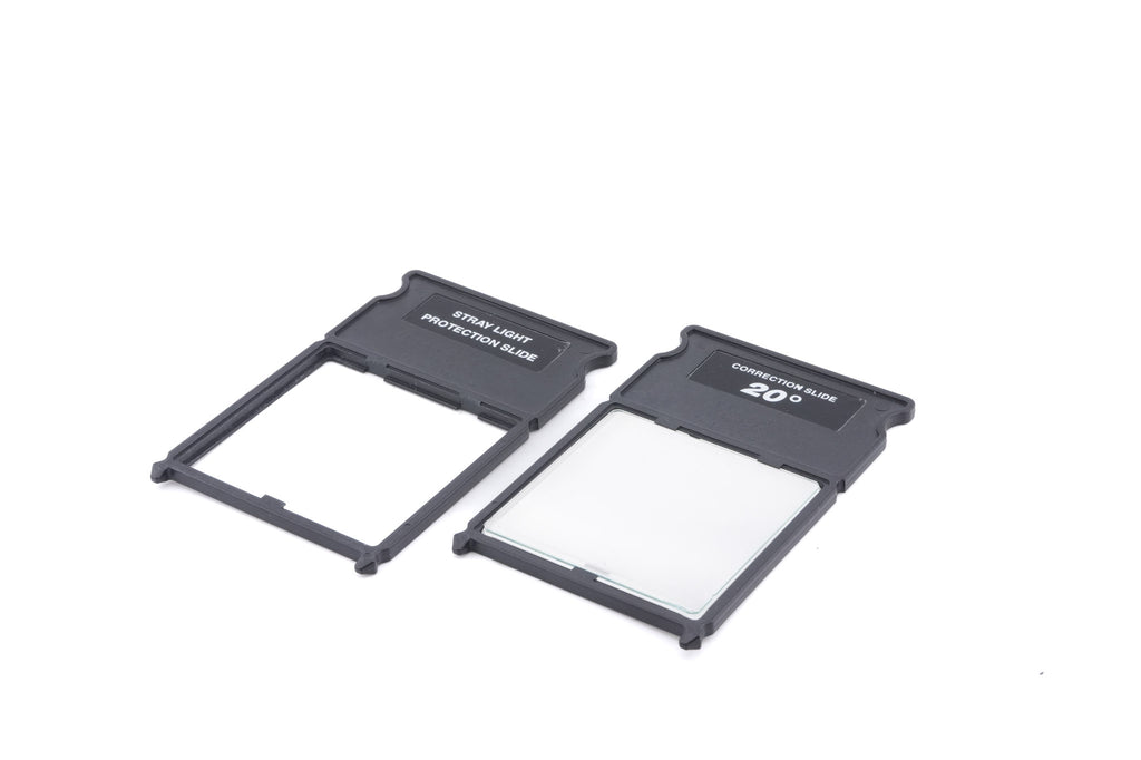 Hasselblad FlexBody (72109) + Focusing Screen Adapter (72405) + Stray Light Protection Slide (72411) + 20° Correction Slide (72415) + Cable Release (51694)