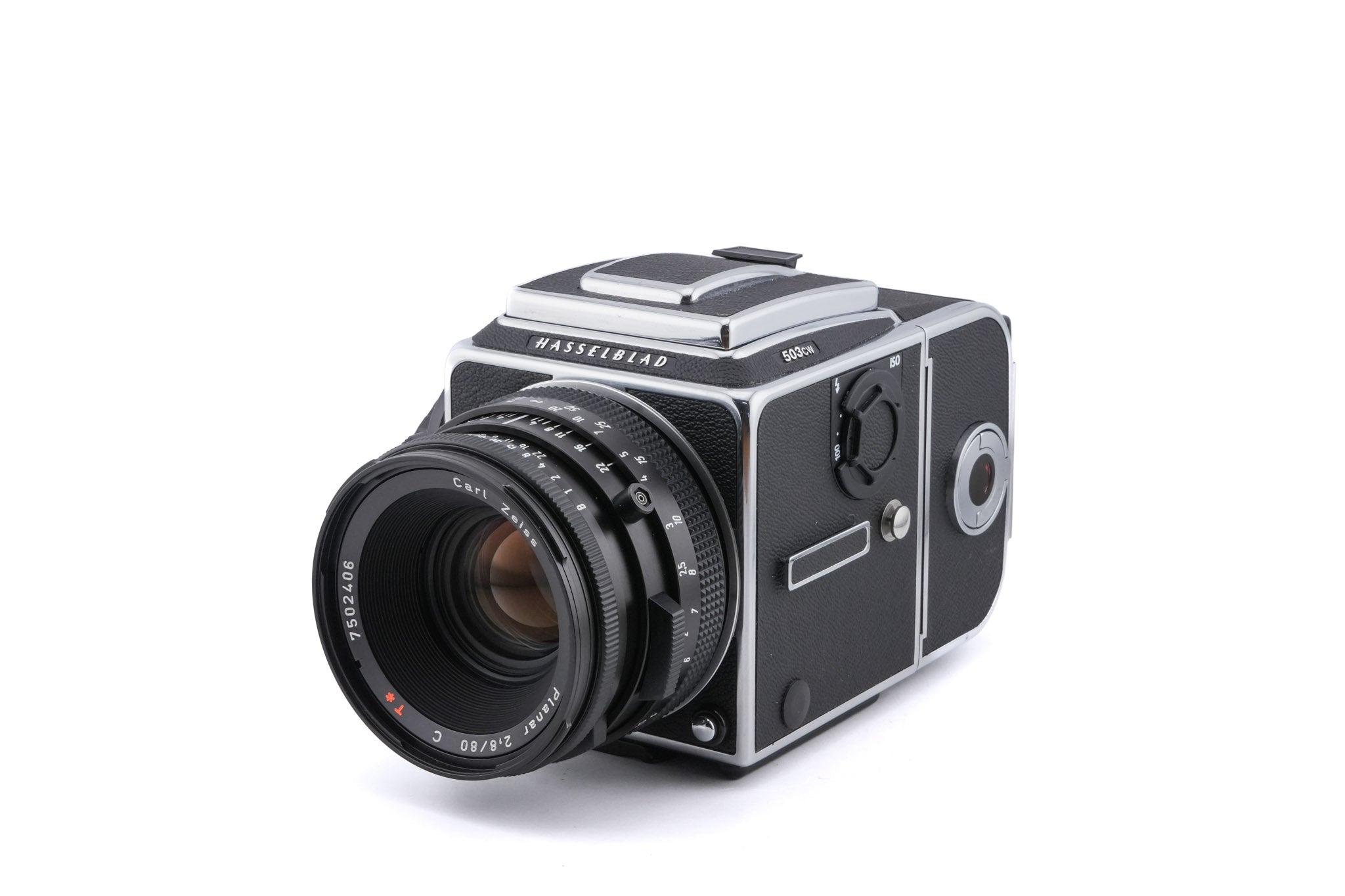 Hasselblad 503CW (Silver, 10243) + Waist Level Finder (New / Chrome, 42315) + Acute Matte D Standard Focusing Screen (42204) + A12N Film Magazine + 80mm f2.8 Planar T* C (New) (20029)