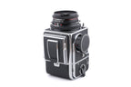Hasselblad 500C/M (Silver, 10026) + A12 Film Magazine (Silver, 30074) + Waist Level Finder (New / Chrome, 42315) + Standard Focusing Screen (42161) + 80mm f2.8 Opton PL T*