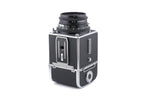 Hasselblad 500C/M (Silver, 10026) + A12 Film Magazine (Silver, 30074) + Waist Level Finder (New / Chrome, 42315) + Standard Focusing Screen (42161) + 80mm f2.8 Opton PL T*