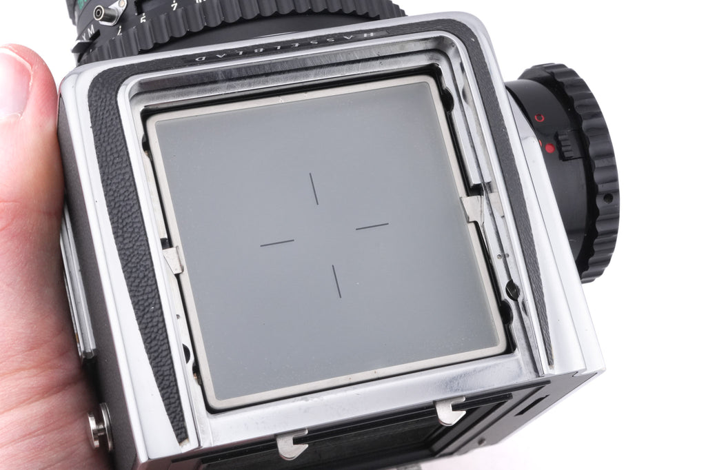 Hasselblad 500C/M (Silver, 10026) + A12 Film Magazine (Silver, 30074) + Waist Level Finder (New / Chrome, 42315) + Standard Focusing Screen (42161) + 80mm f2.8 Opton PL T*