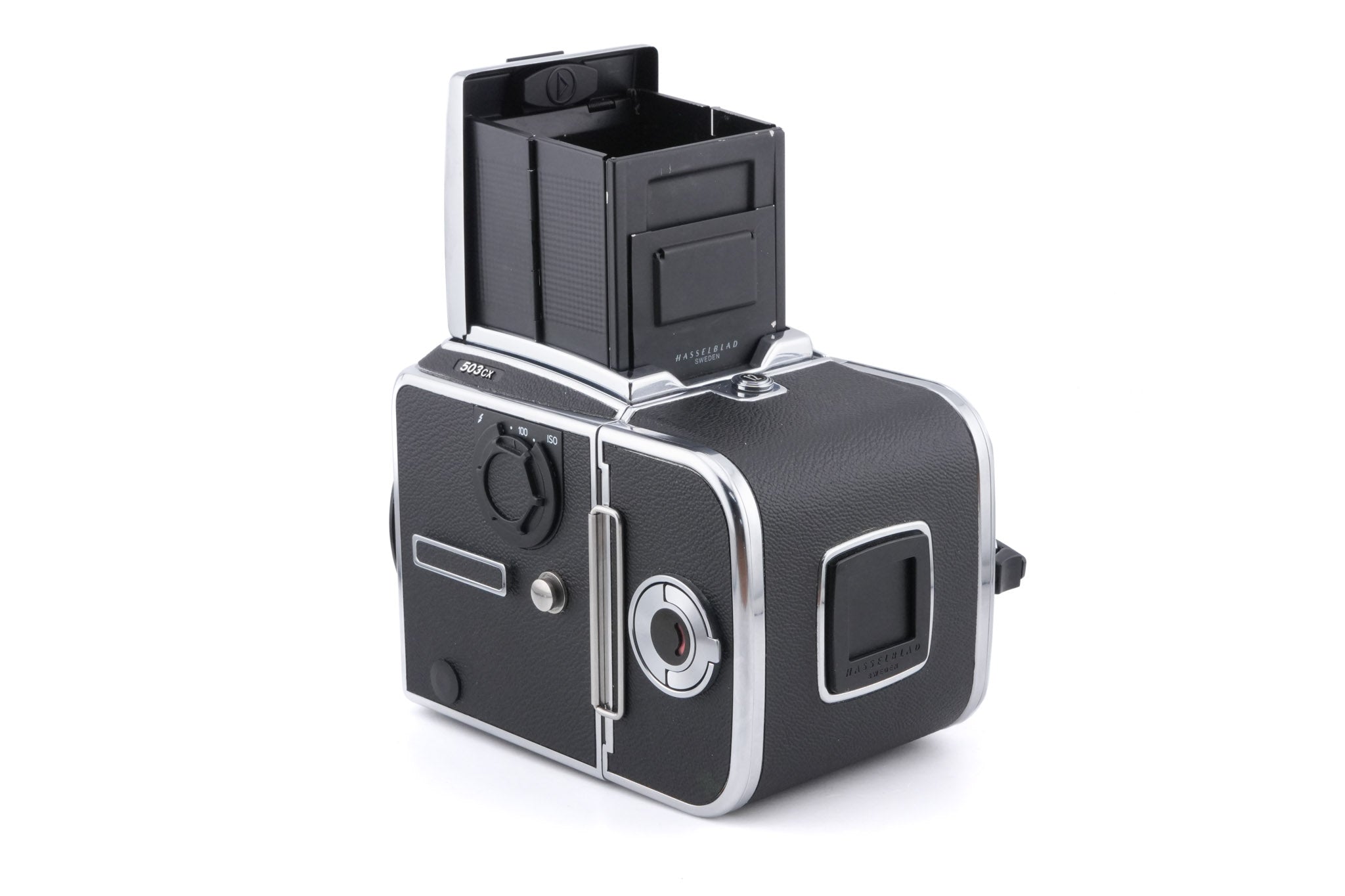 Hasselblad 503CX (Silver, 10026) + Acute Matte Focusing Screen (42165) + A12N Film Magazine + Waist Level Finder (New / Chrome, 42315)