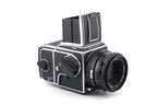 Hasselblad 501CM (Silver, 10238) + Waist Level Finder (New / Chrome, 42315) + 80mm f2.8 Planar T* CFE (20034) + A12N Film Magazine + Acute Matte D Microprism / Split Image Focusing Screen (42215)