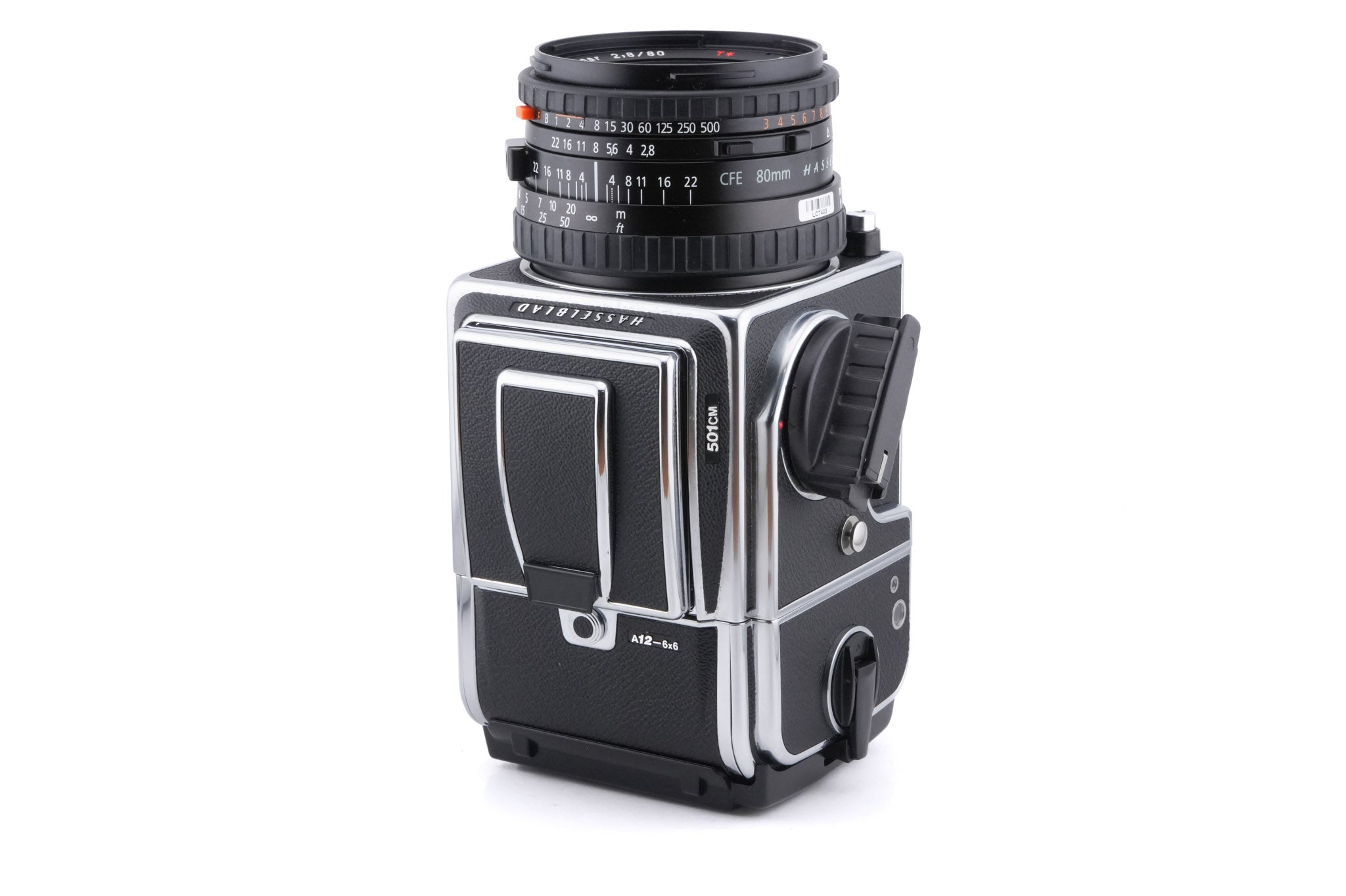 Hasselblad 501CM (Silver, 10238) + Waist Level Finder (New / Chrome, 42315) + 80mm f2.8 Planar T* CFE (20034) + A12N Film Magazine + Acute Matte D Microprism / Split Image Focusing Screen (42215)