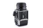 Hasselblad 501CM (Silver, 10238) + Waist Level Finder (New / Chrome, 42315) + 80mm f2.8 Planar T* CFE (20034) + A12N Film Magazine + Acute Matte D Microprism / Split Image Focusing Screen (42215)