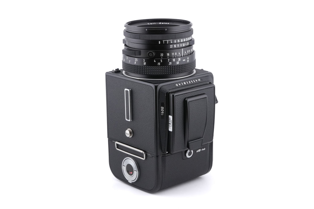 Hasselblad 501C (11045) + Waist Level Finder (New / Black, 42323) + A12N Film Magazine + 80mm f2.8 Planar T* C (New) (20029) + Acute Matte D Standard Focusing Screen (42204)