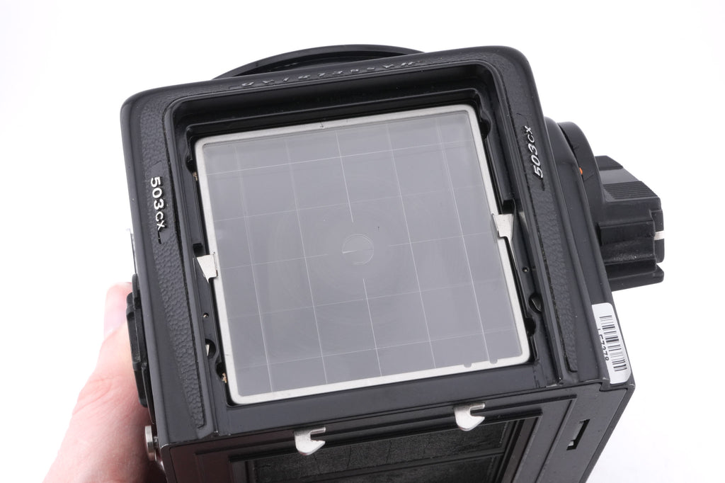 Hasselblad 503CX (Black, 10172) + Acute Matte D Grid / Split Image Focusing Screen (42217) + Waist Level Finder (New / Black, 42323)