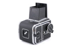 Hasselblad 500C/M (Silver, 10026) + A12N Film Magazine + Waist Level Finder (Old / Silver, 42021) + Rapid Winding Crank (Chrome, 44016/TIRFC) + Microprism / Split Image Focusing Screen K 20/20