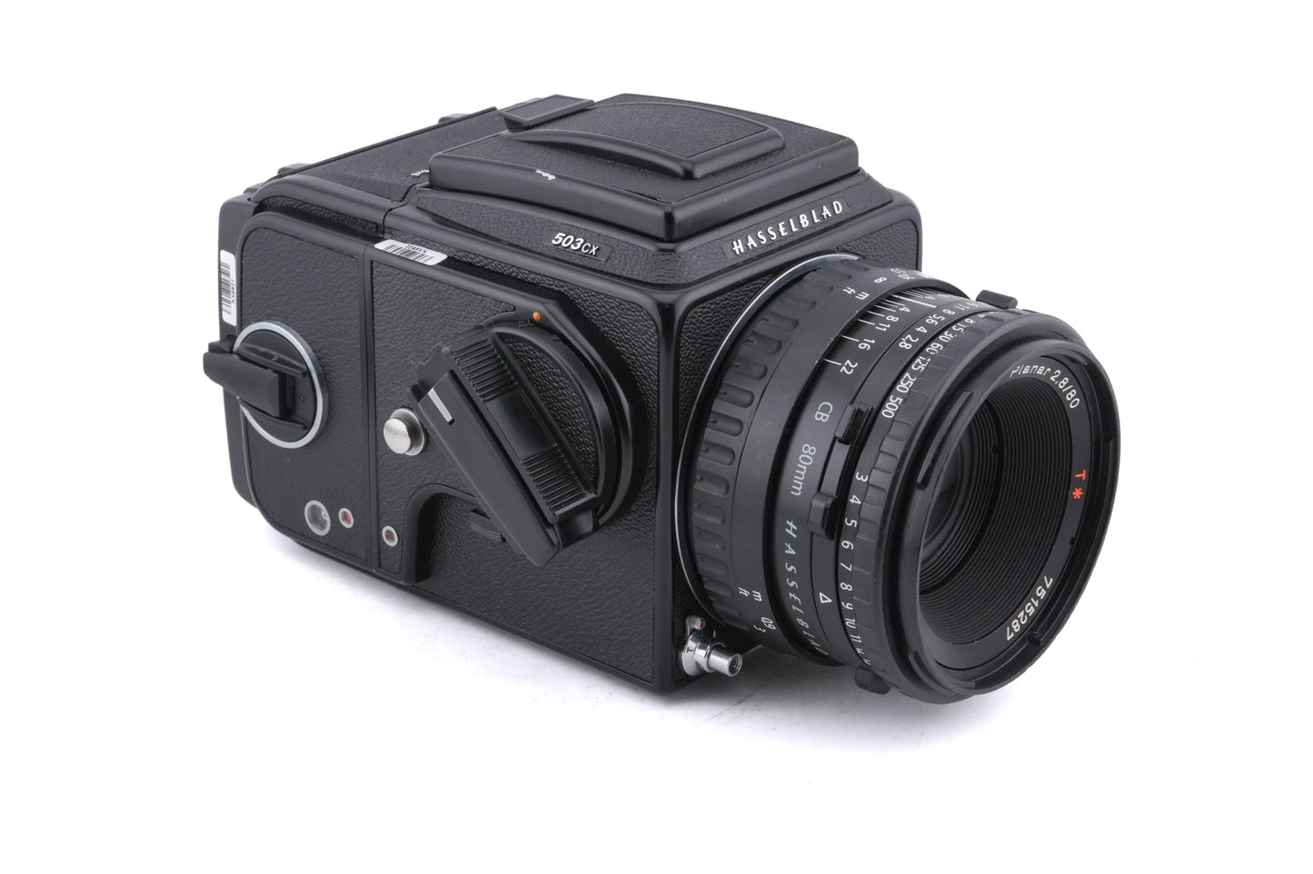 Hasselblad 503CX (10026 / 10172) + 80mm f2.8 Planar T* CB + A12 Film Magazine (Black, 30147) + Waist Level Finder (New / Black, 42323) + Acute Matte Focusing Screen (42165)