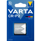 A battery in a package on a white background. Varta CRP2 6V.