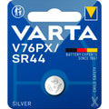 A battery in a package on a white background. Varta SR44 1.55V.