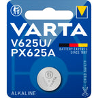 A battery in a package on a white background. Varta PX625A / LR9 / V625U.