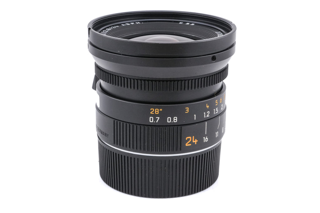 Leica 24mm f2.8 Elmarit-M ASPH. (Black, 11878) + Lens Hood (21mm f2.8 / 24mm f2.8 / 28-35-50mm f4) (12592)