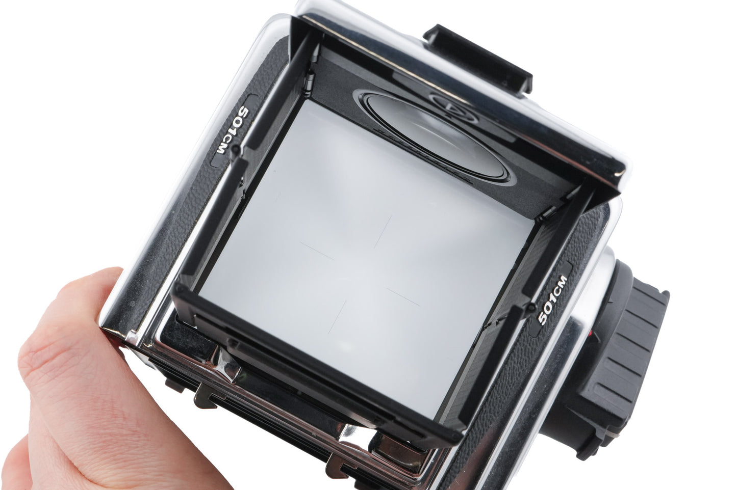 Hasselblad 501CM (Silver, 10238) + Waist Level Finder (New / Chrome, 42315)