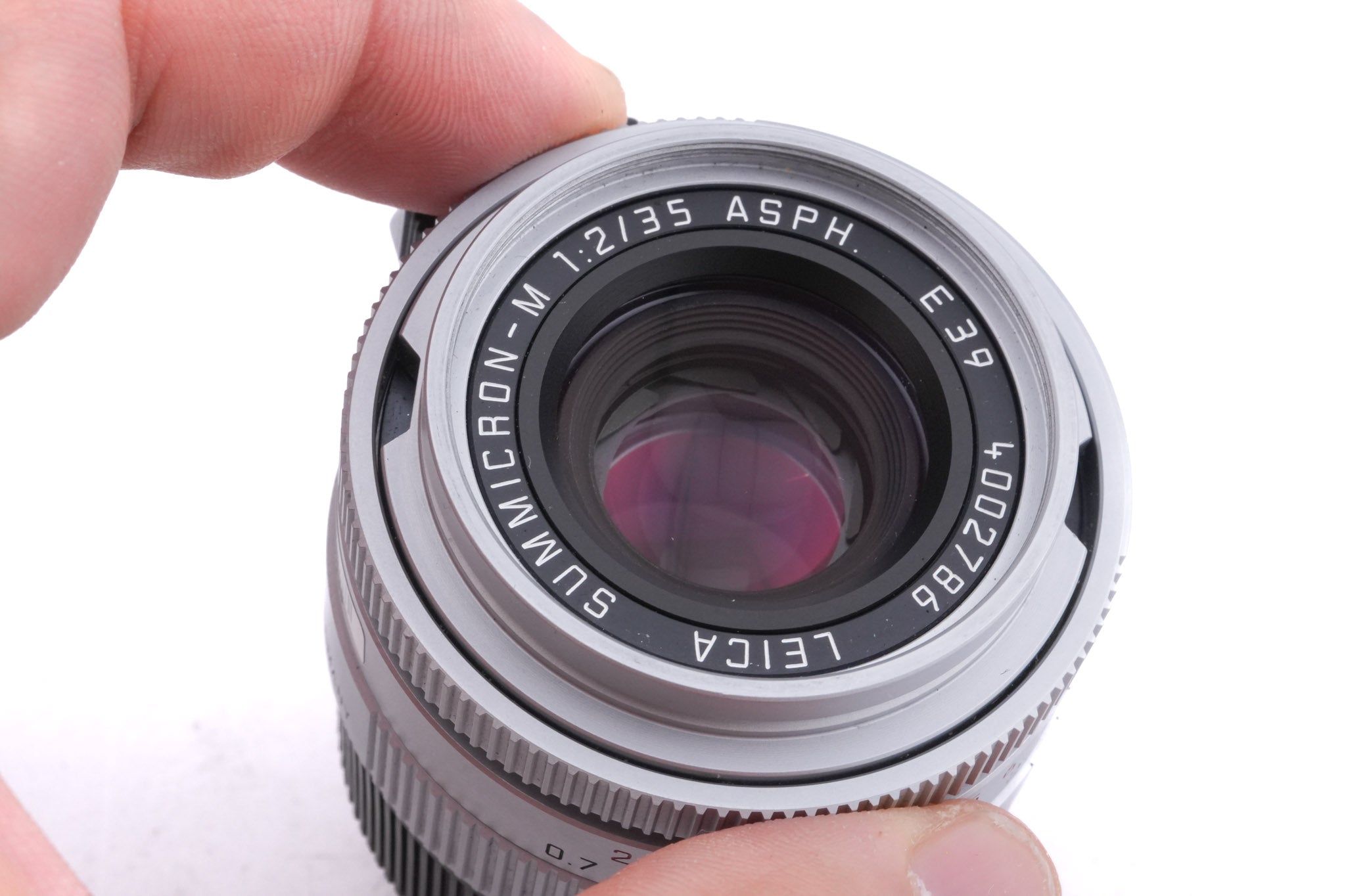 Leica 35mm f2 Summicron-M ASPH. (Type I) (Silver, 11882) + Lens Hood (35mm f2 ASPH. / 28mm f2.8 ASPH.) (A42) (12526)