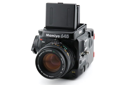 Mamiya 645 Pro + Waist Level Finder S for M645 / M645 1000S / M645J + 120/220 Roll Film Holder HA401 + 80mm f2.8 Sekor C N