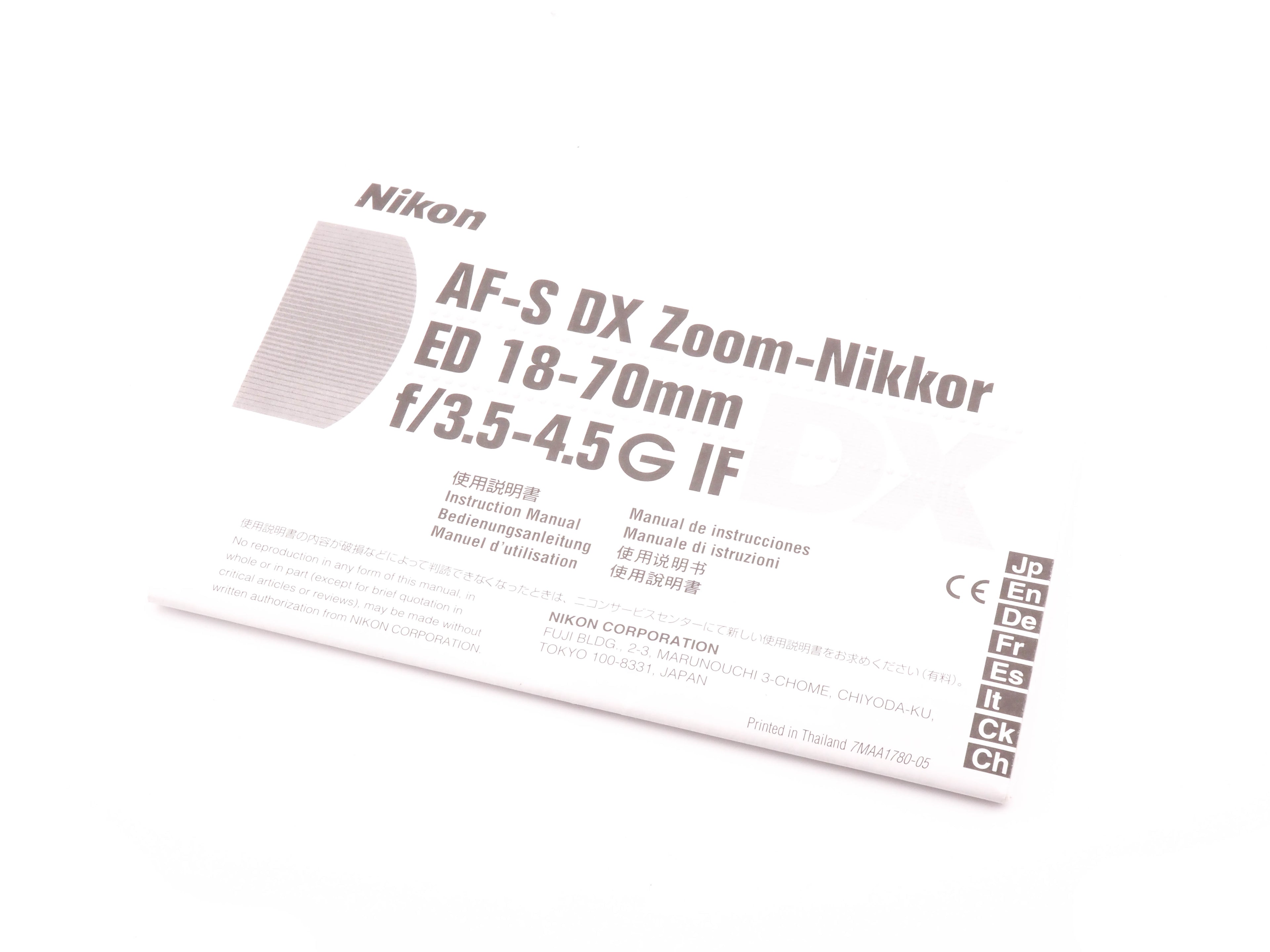 Nikon 18-70mm f3.5-4.5 AF-S Zoom-Nikkor G ED IF Instructions