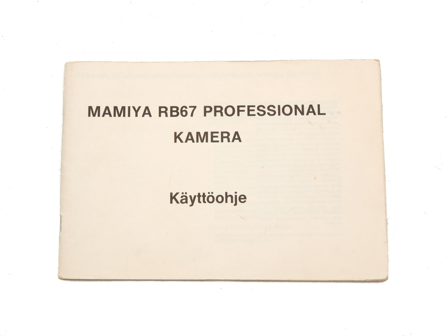 Mamiya RB67 Professional Instructions Kamerastore