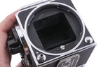 Hasselblad 500C/M (Silver, 10026) + 80mm f2.8 Planar T* CF (20029) + A12 Film Magazine (Silver, 30074) + Checked Focusing Screen with Central Grid (42250) + Waist Level Finder (Old / Silver, 42021)