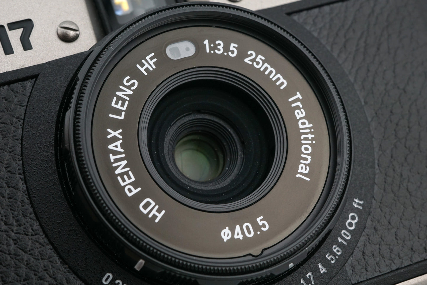 Close up of Pentax 17, 25mm camera lens