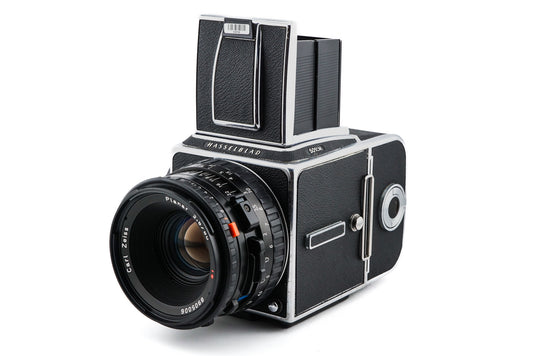 Hasselblad 501CM + A12N Film Magazine + 80mm f2.8 Planar T* CFE + Waist Level Finder (New / 42315 Chrome)