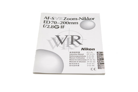 Nikon 70-200mm f2.8 AF-S VR-Nikkor G ED-IF Instructions