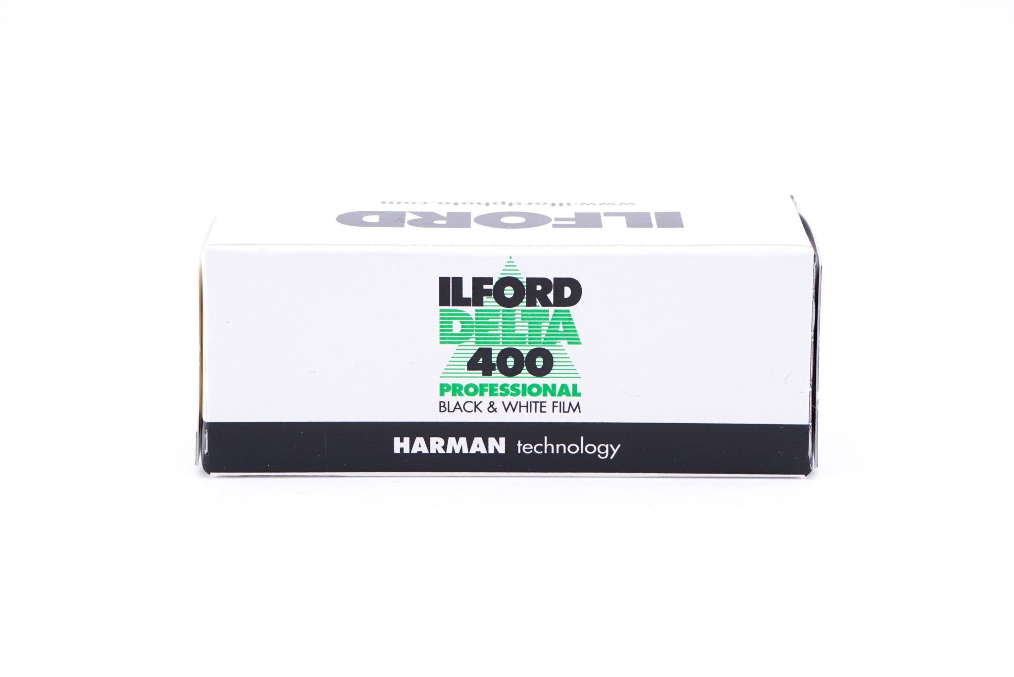 Ilford Delta 400 Professional film in a package on a white background. 120mm film for medium format cameras.