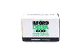 Ilford Delta 400 Professional film in a package on a white background. 35mm film. 