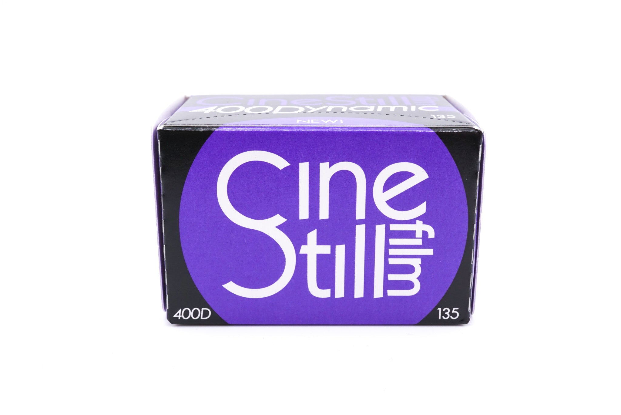 A package of CineStill 400Dynamic 35mm color negative film on a white background. 