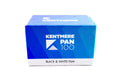 An Ilford Kentmere 100 black and white film box on a white background. For 35mm cameras. 