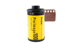 Kodak Pro Image 100 film roll on a white background. For 35mm cameras.