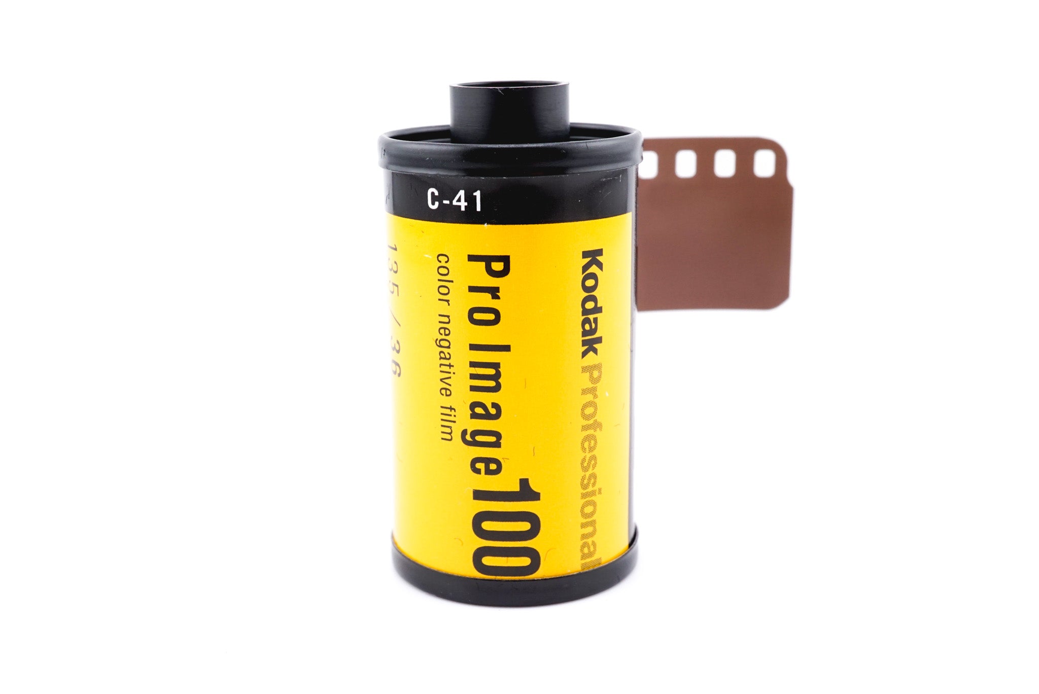 Kodak Pro Image 100 film roll on a white background. For 35mm cameras.